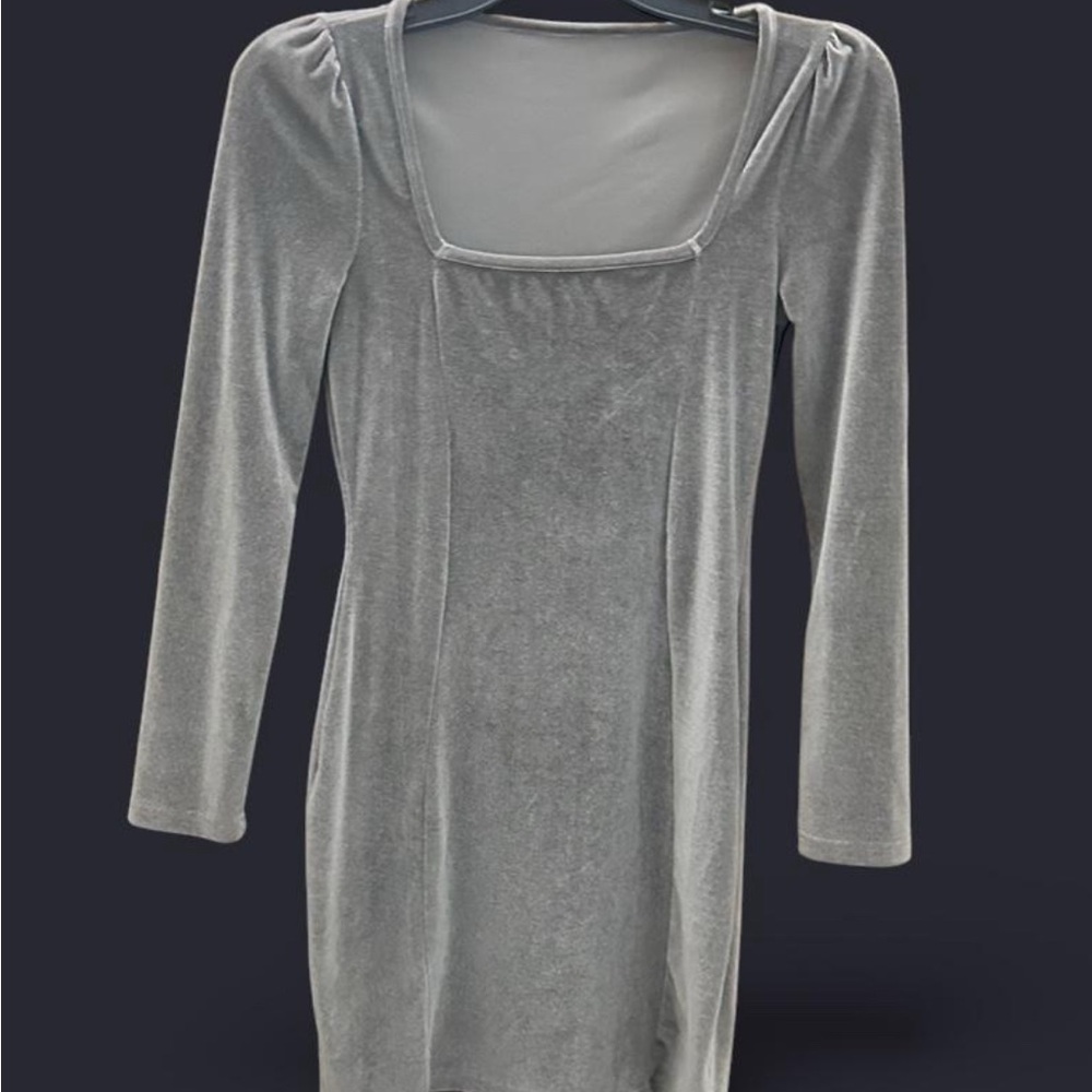 Chic Gray Long Sleeve Mini Dress